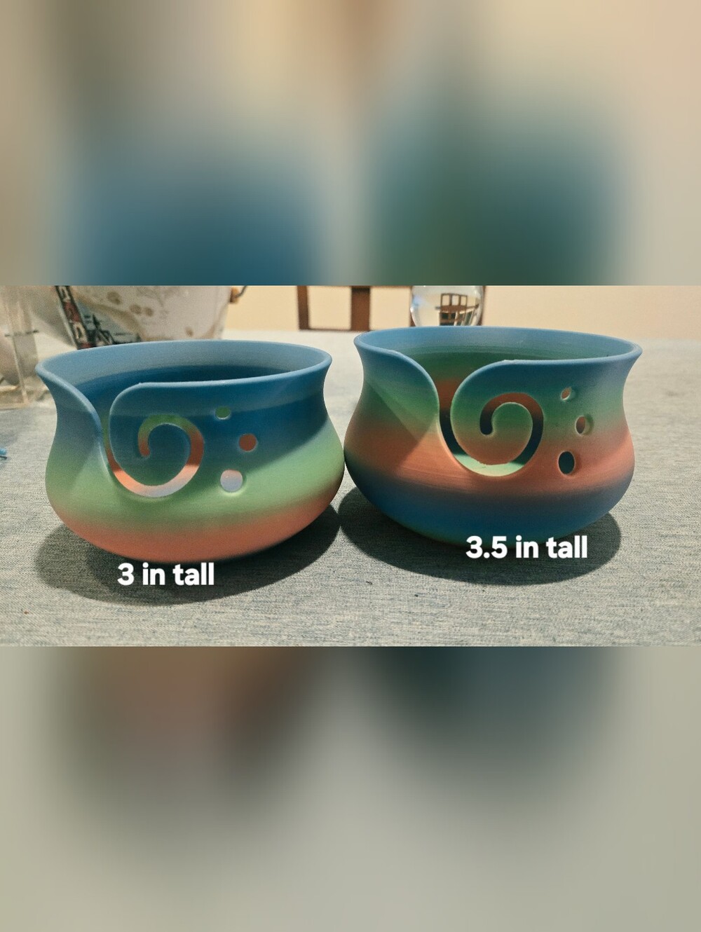2 Multicolor Spiral Yarn Bowl - Blue Green Coral
